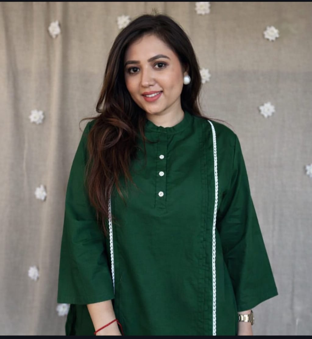 Women’s Solid Pure Cotton Kurti Pant Set