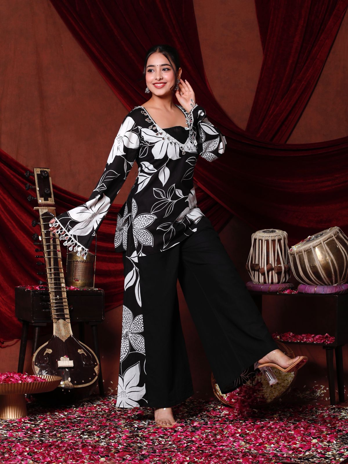 Floral Printed Cotton Kurti with Pant for Women
