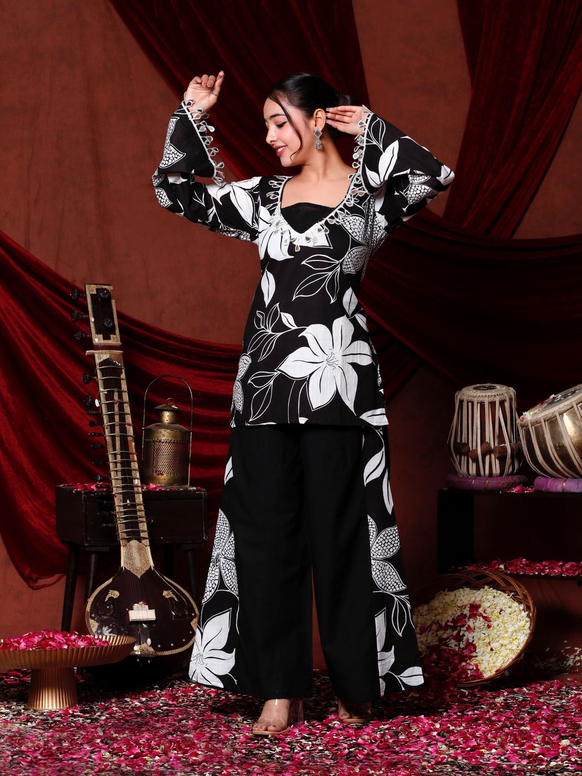 Floral Printed Cotton Kurti with Pant for Women
