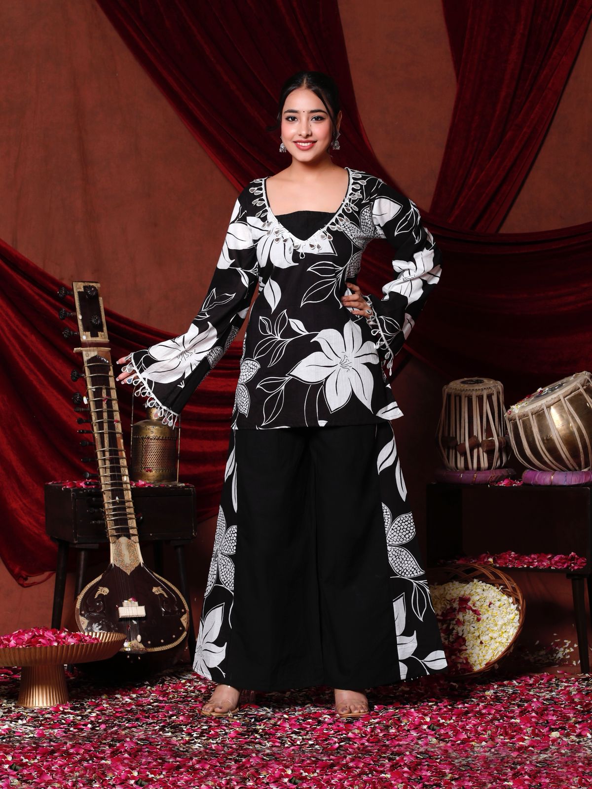 Floral Printed Cotton Kurti with Pant for Women