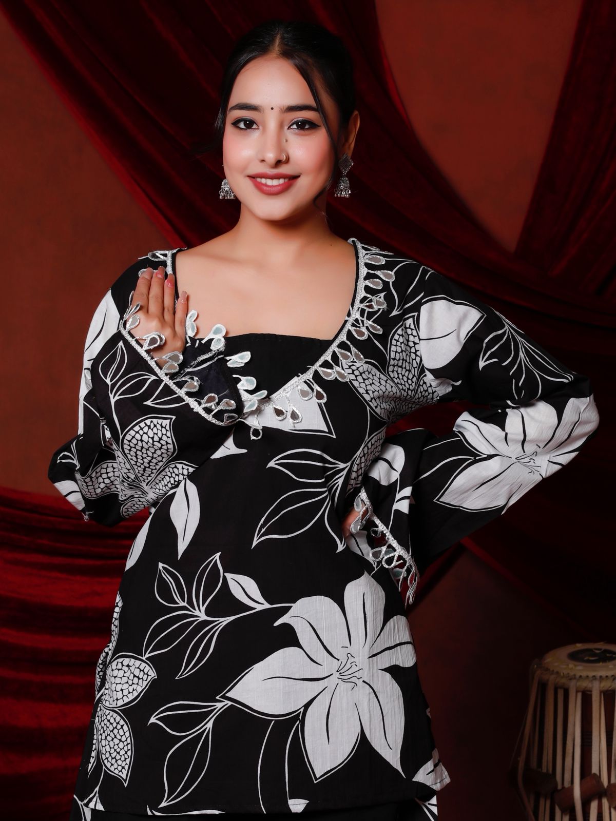 Floral Printed Cotton Kurti with Pant for Women
