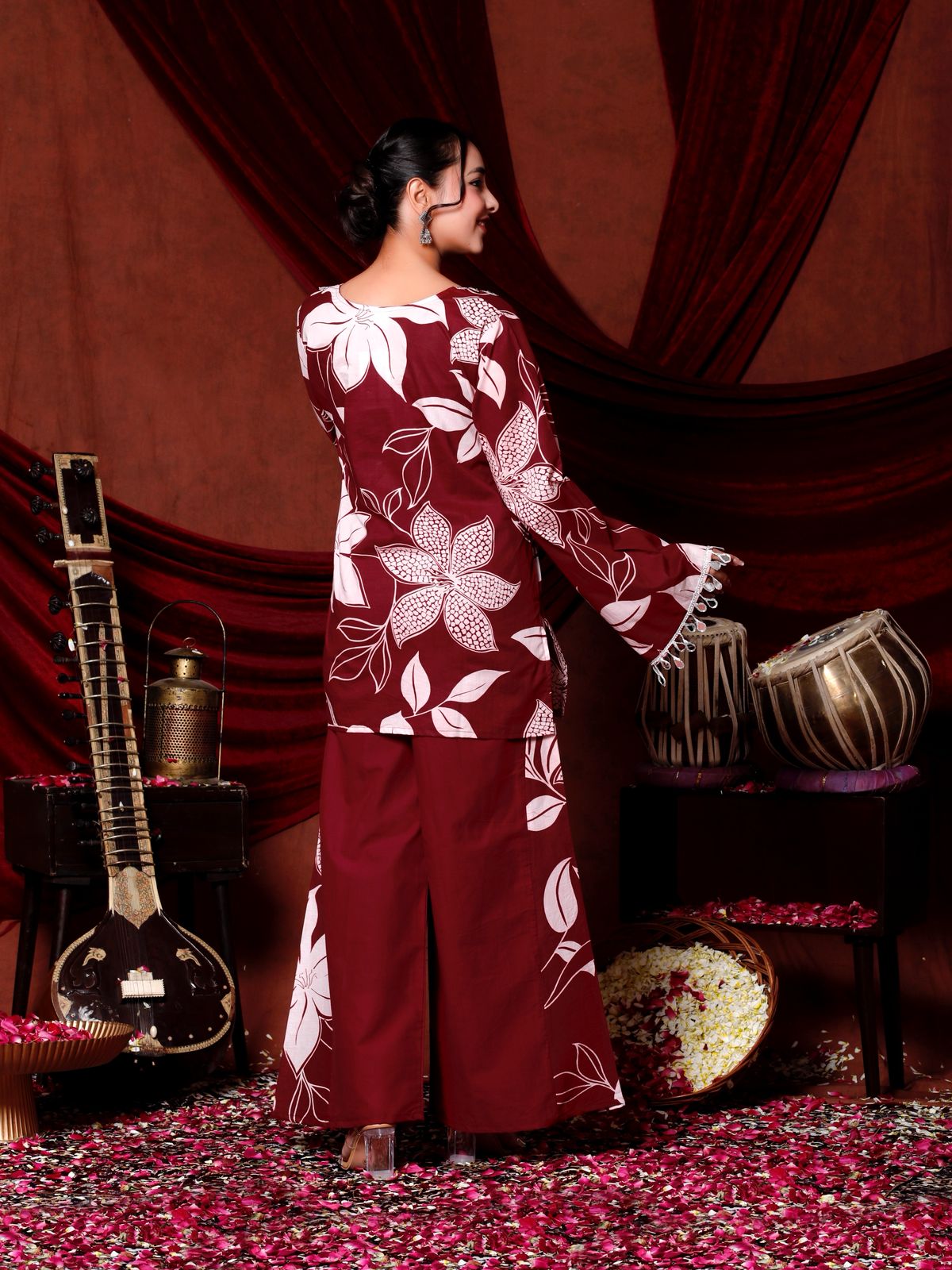 Floral Printed Cotton Kurti with Pant for Women