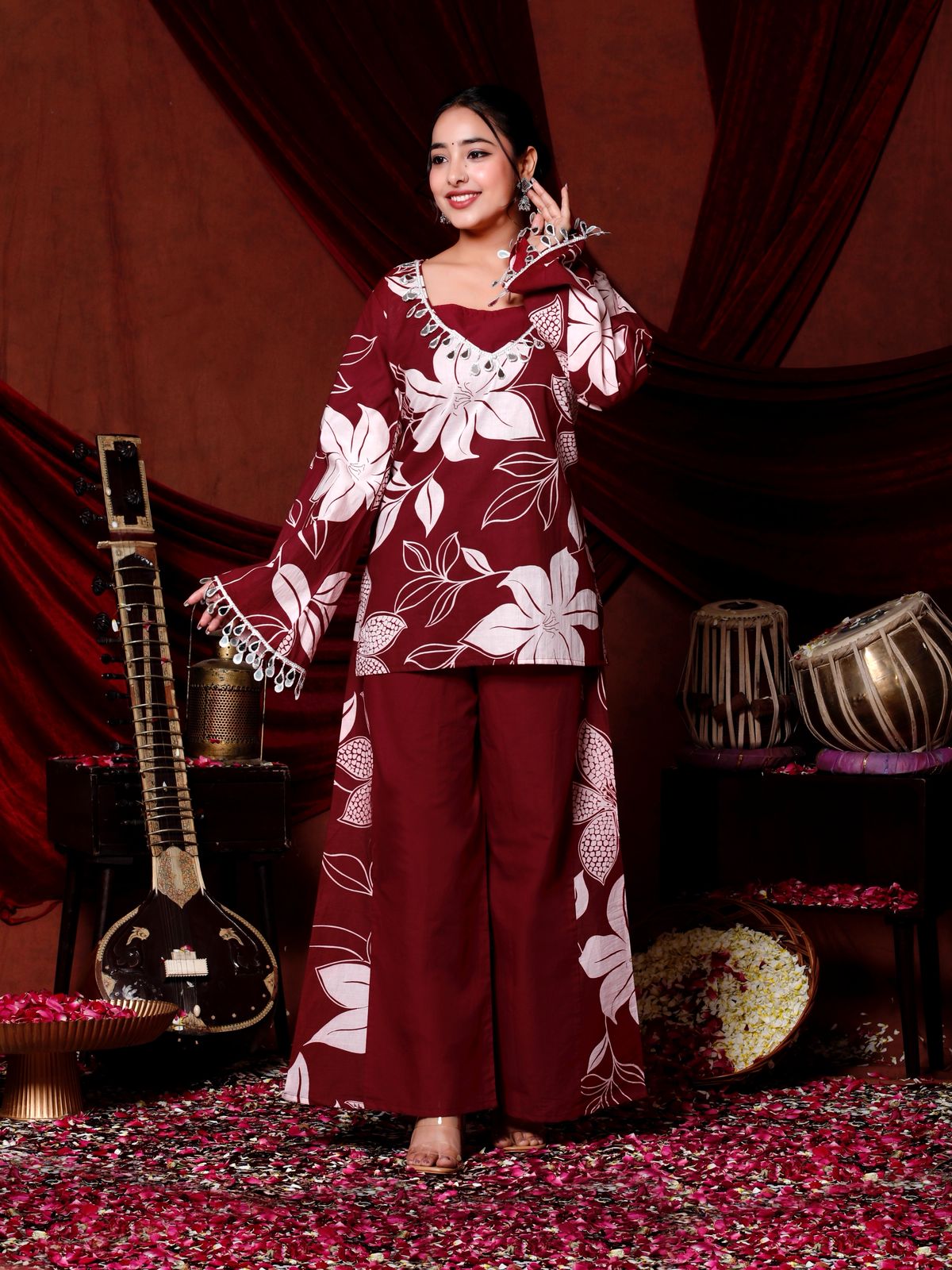 Floral Printed Cotton Kurti with Pant for Women