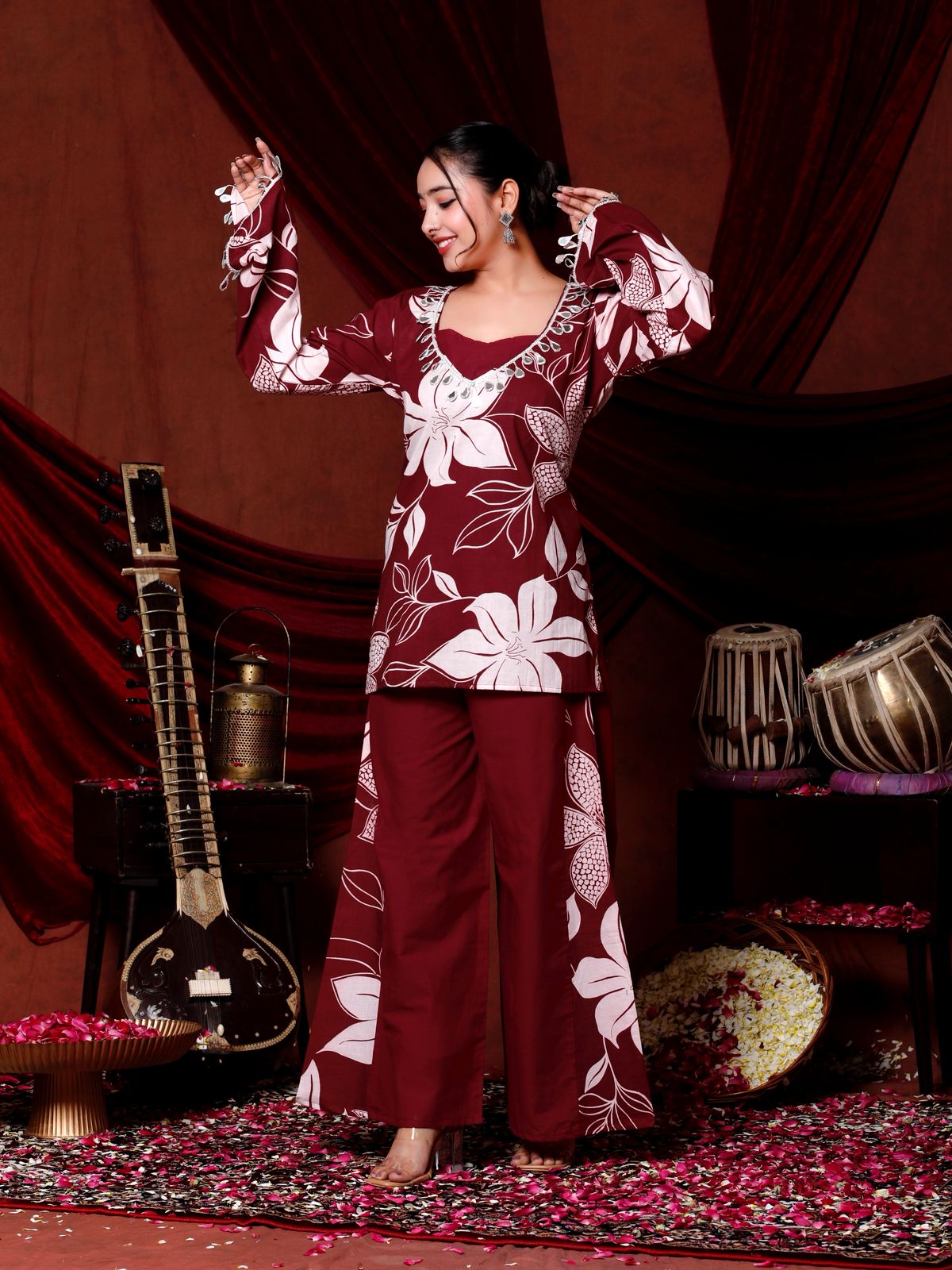 Floral Printed Cotton Kurti with Pant for Women