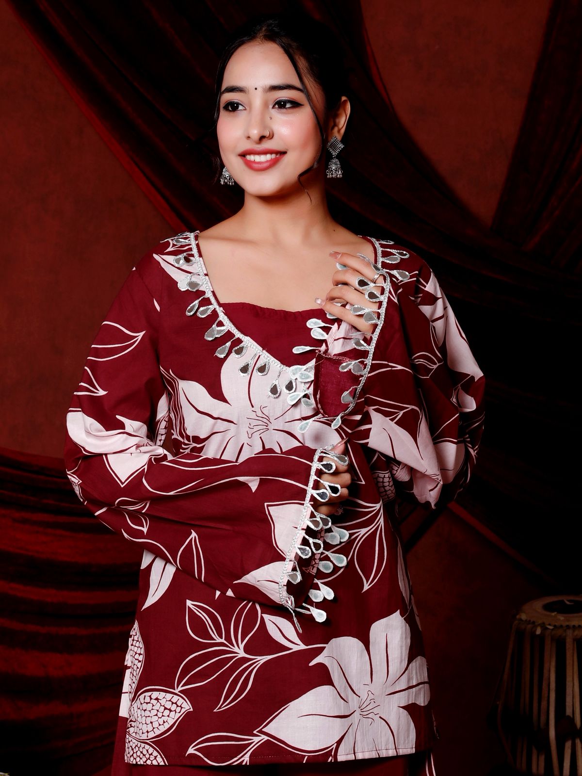 Floral Printed Cotton Kurti with Pant for Women