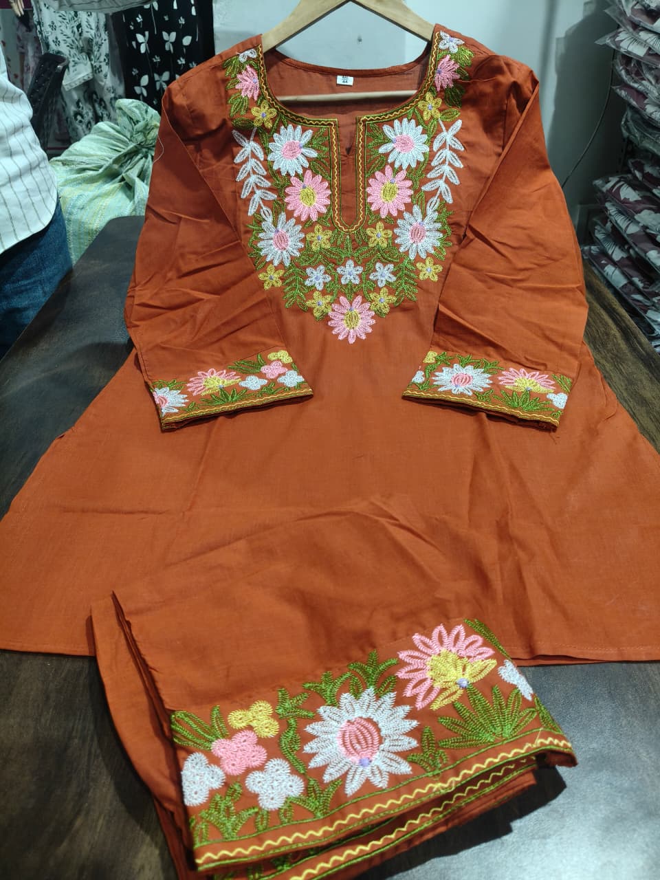 Maroon Embroidery Cotton Co Ord Set