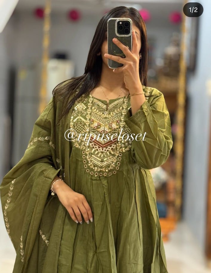 Green Embroidered Suit Set with Dupatta