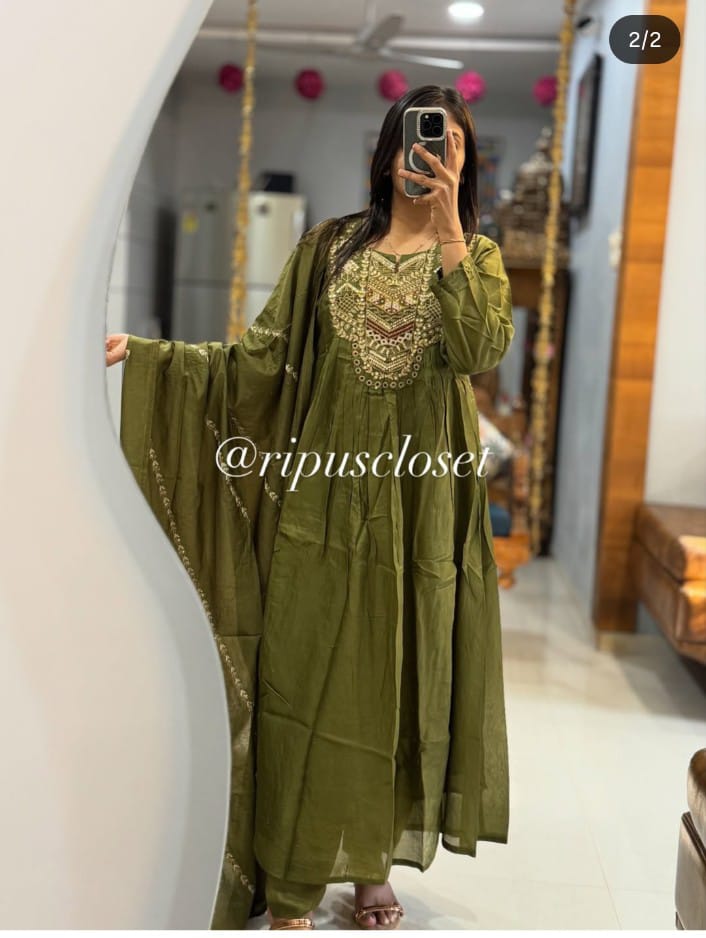 Green Embroidered Suit Set with Dupatta