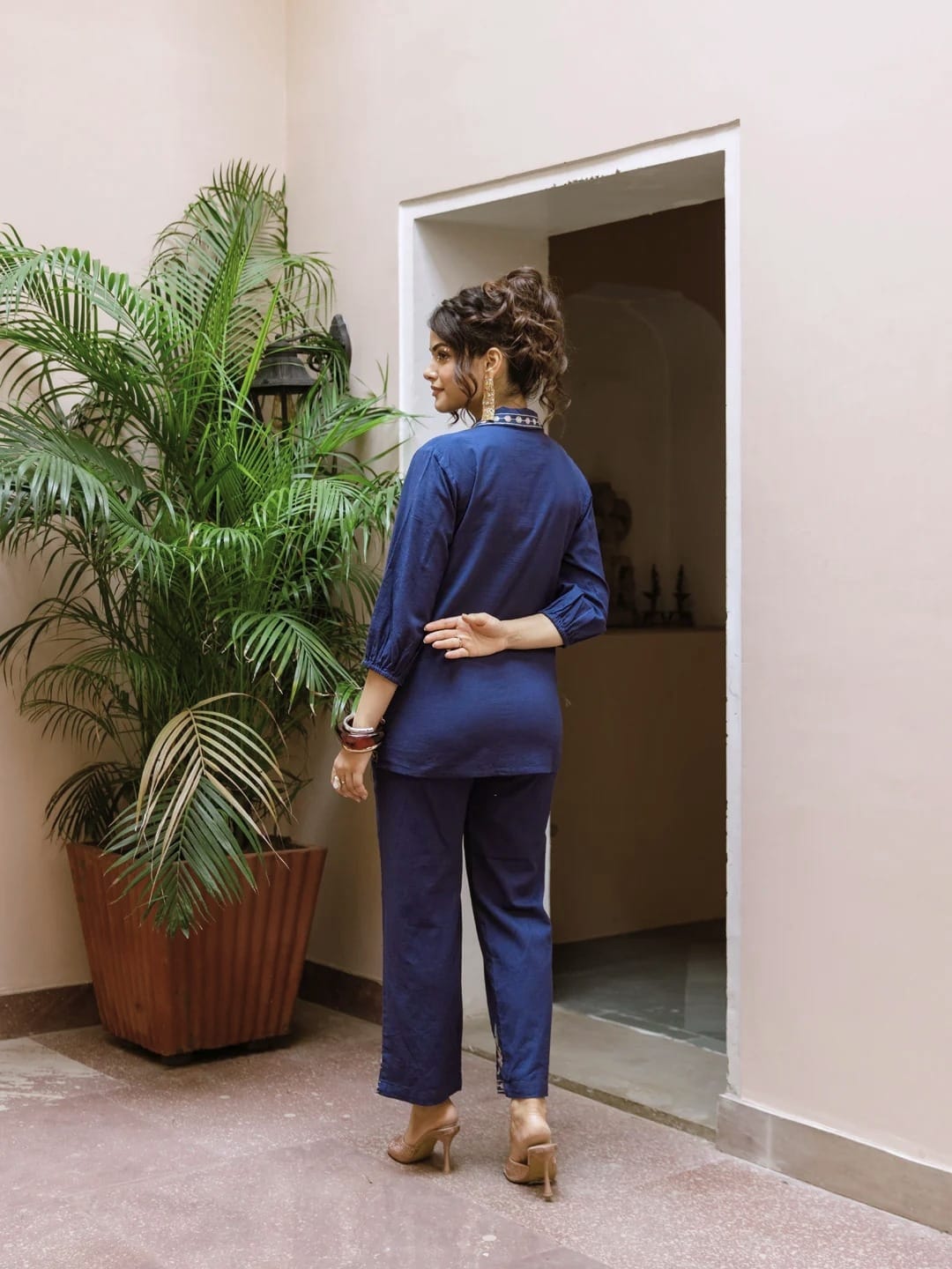 Blue Embroidery Cotton Co Ord Set