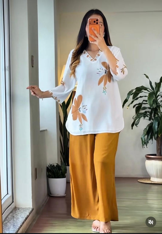 Yellow Floral Kurta Palazzo Co-ord Set