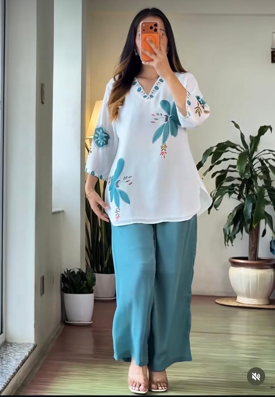 Sky Blue Kurta Palazzo Co-ord Set