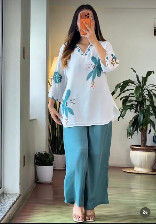 Sky Blue Kurta Palazzo Co-ord Set