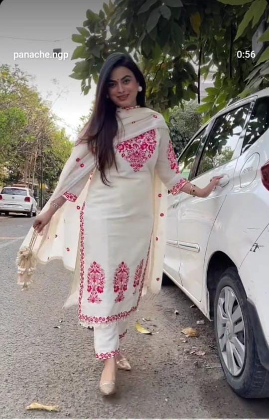 Ethereal Organza Designer Suit, With Delicate Pink Thread Work