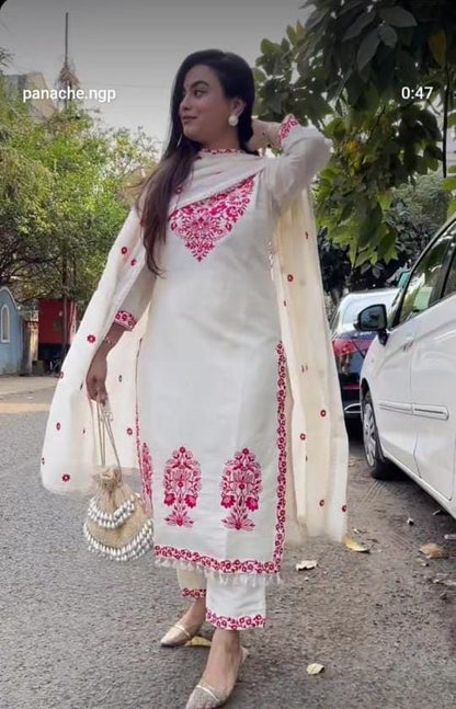 Ethereal Organza Designer Suit, With Delicate Pink Thread Work