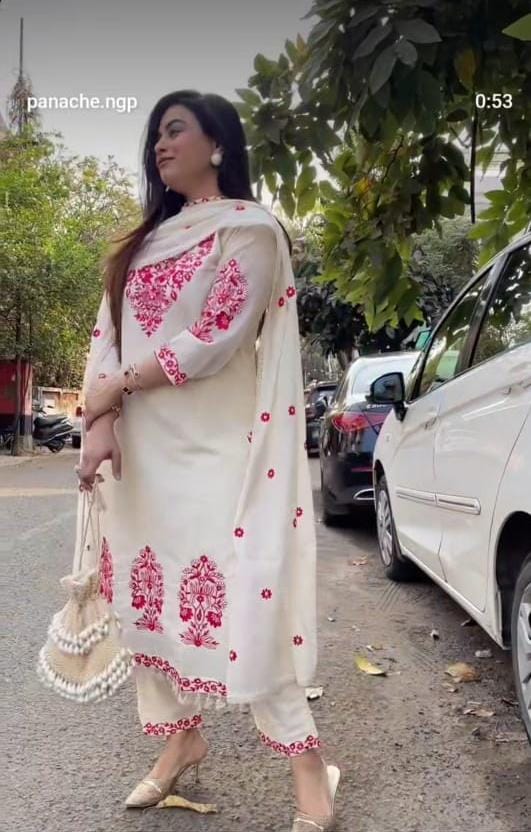 Ethereal Organza Designer Suit, With Delicate Pink Thread Work